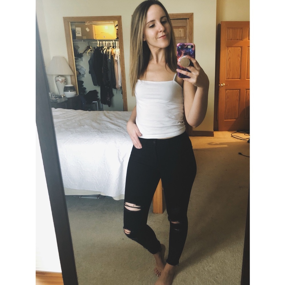 black ripped high rise super skinny jeans